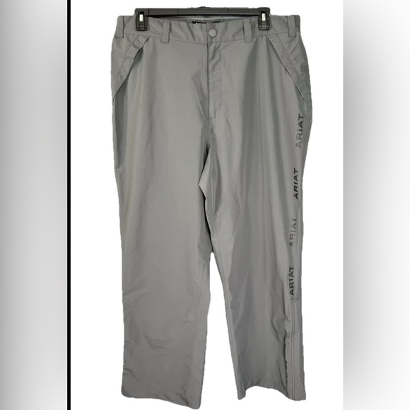 Ariat Pants Men’s Large Regular Gray Rebar Stormshell Waterproof Workwear Rain - Picture 2 of 11